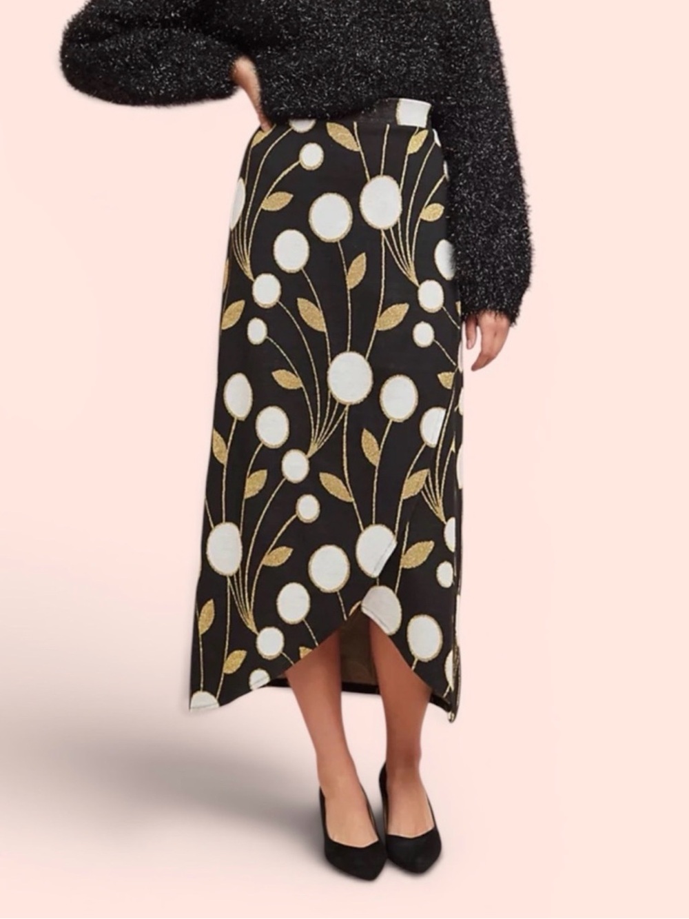 ANTHROPOLOGIE MAEVE Craspedia Metallic Faux Wrap Knit Skirt XS - Picture 1 of 12